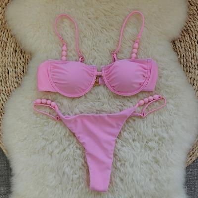 2026 Сексуальный розовый комплект бикини с бретелями из бусин Идеально подходит для летней пляжной одежды, вечеринок у бассейна, особых случаев Выделяйтесь этим летом
