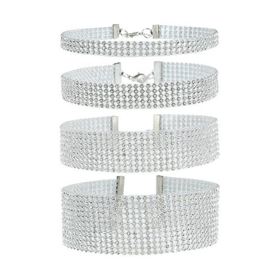 Adjustable Wide Choker Collar Inlay Rhinestone Hip Hop Choker Necklace Jewelry