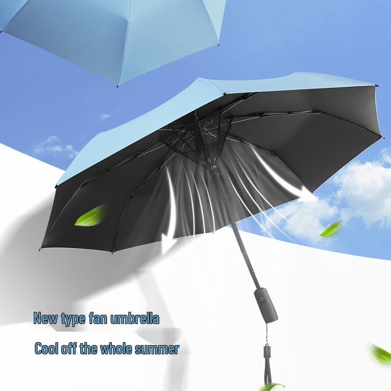 Men's High-End Folding Umbrella with Cooling Fan, Charging Sunscreen, Sunshade, and Rain Protection.