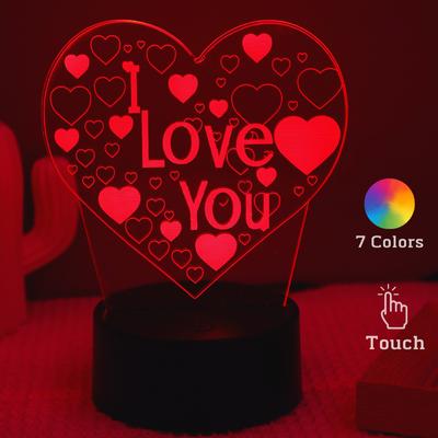 3D Светодиодная прикроватная лампа для детей в форме сердца из акрила, I Love You, 7 цветов, сенсорная ночная лампа, подарок девушке на День святого Валентина, День рождения