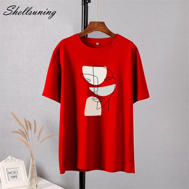 Shellsuning элегантная футболка с принтом персонажей, женские летние шикарные повседневные футболки, хлопковый джемпер, пуловер большого размера, женские топы