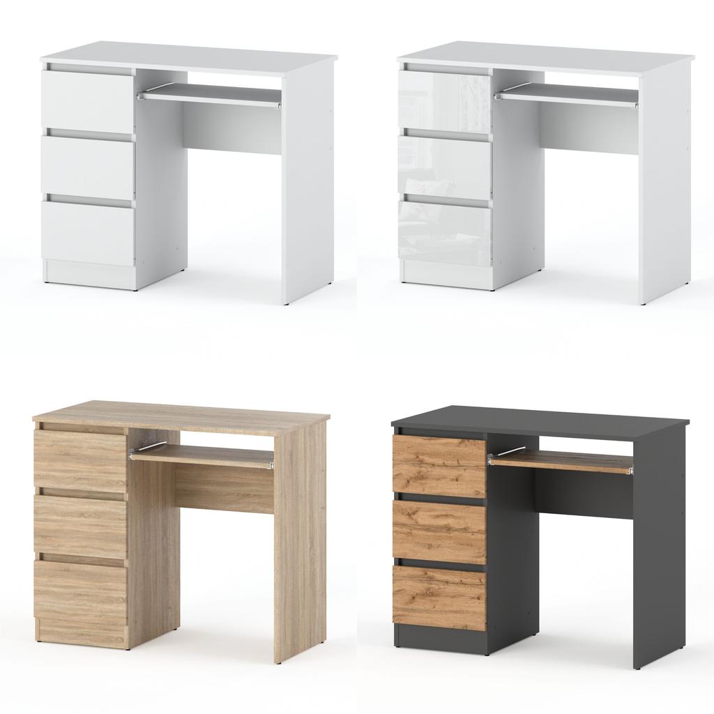 White Computer Desk 3 Drawers 90 CM School Gaming Furniture
