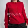 DIYIQIAN Women's Elegant Wool Knit Crew Neck Cardigan - Short Autumn/Winter Top