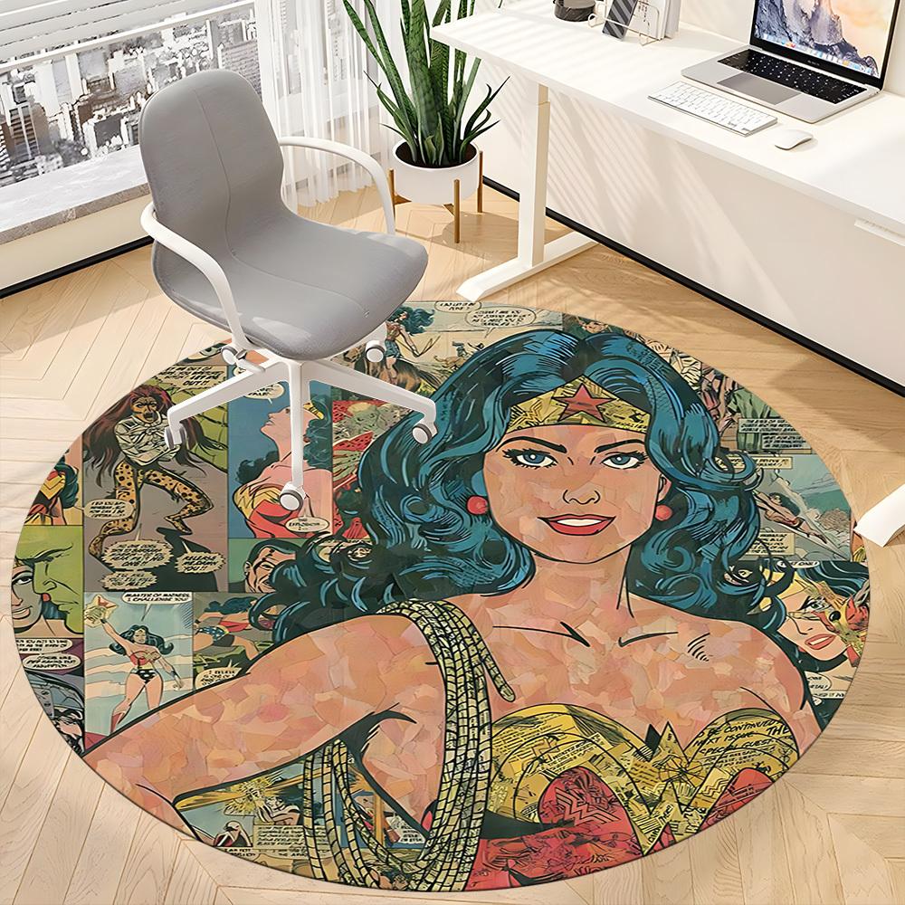 1 шт. Круглый ковер Wonder Woman Comics для офиса, под офисные стулья, спальни, гостиной, домашнего декора, декора комнаты, доступен в различных размерах