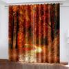 Autumn Forest Scenery Series Deluxe Living Room Bedroom Decoration Sunshade Curtain 2 Pieces of Hook Punch
