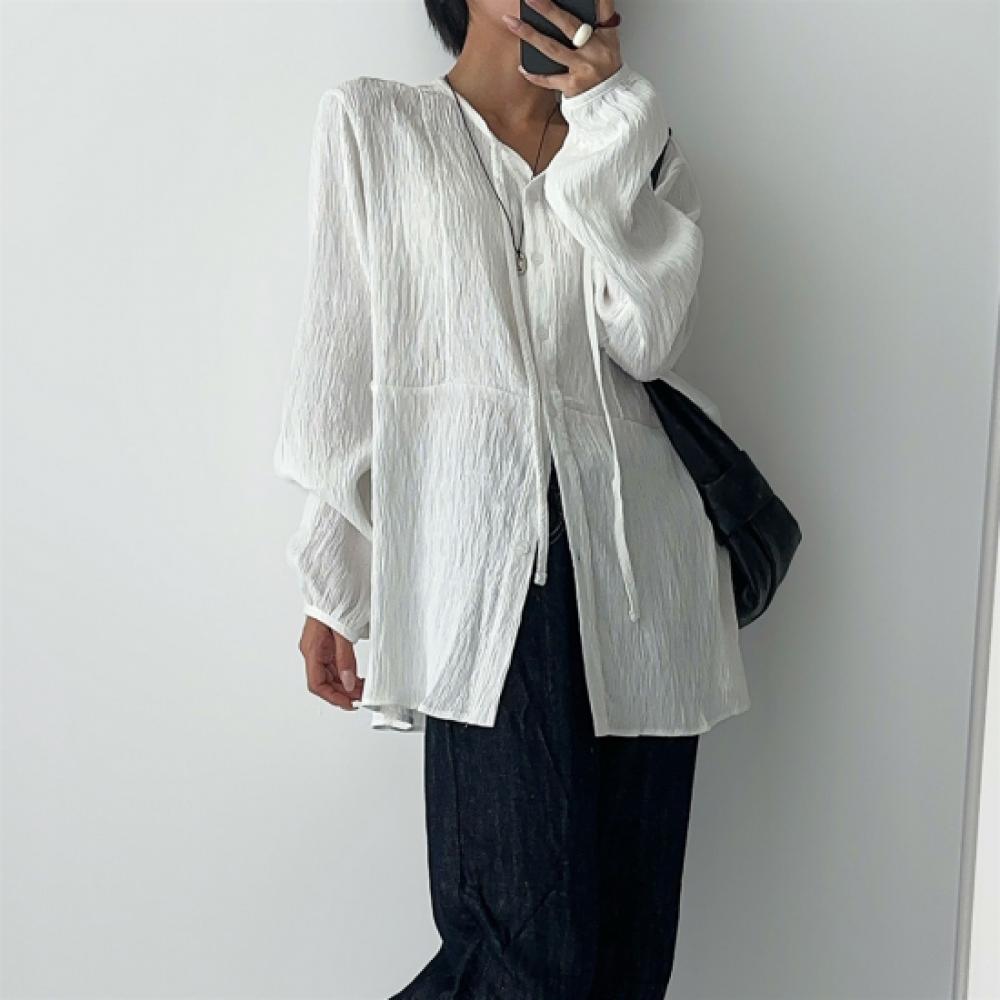 New Arrivals Open Run Women Loose Fit Button Long Sleeve Blouse Big Size Shirt