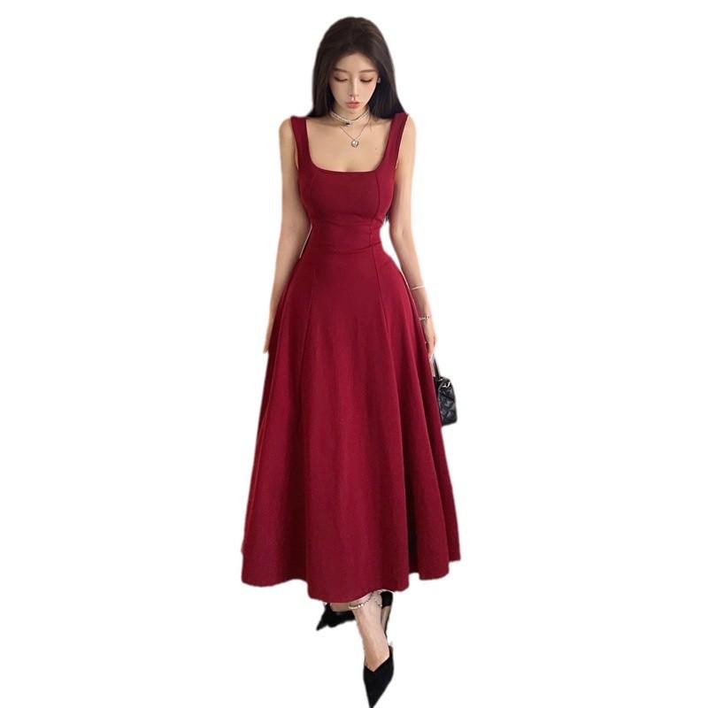 Женское французское платье высокого класса с U-образным вырезом и тонкой талией