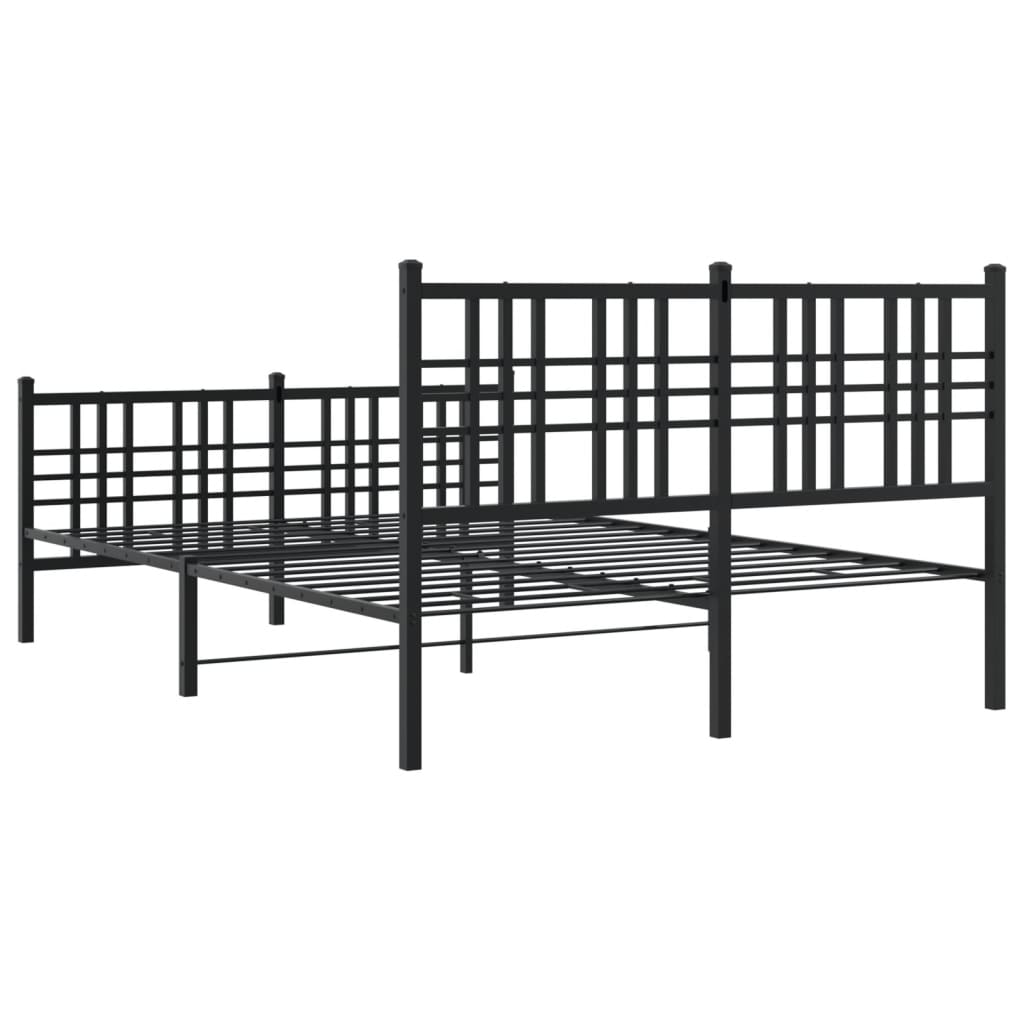Metal Bed Frame with Headboard and Footboard Black 120 x 190 cm