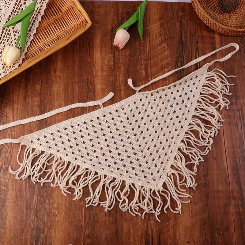 Y2K Ажурный шарф-треугольник с бахромой для женщин Весенний регулируемый многослойный аксессуар Универсальная повязка на талию/бедра Бандана