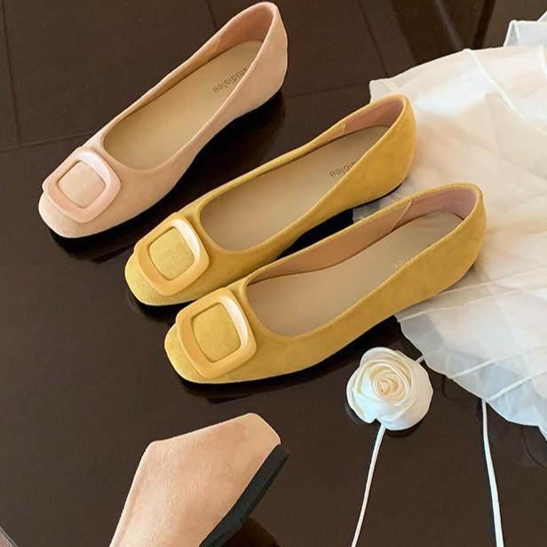 Версия из овчины~ Кожаные туфли-лодочки с квадратным носом и неглубоким вырезом на плоской подошве для женщин, новые, универсальные и не утомляющие ноги, с квадратной пряжкой, для работы