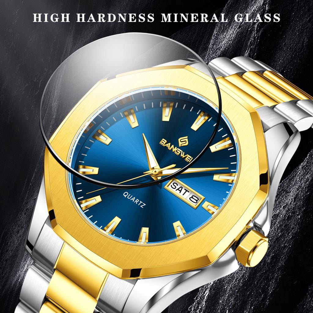 BANGWEI simple men's watch quartz wristwatch waterproof luminous date military watches men casual fashion watches for men