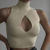 Women Summer Sleeveless Knitted Short Tank Top Turtleneck Club Party Elegant Sexy Cut Out Top