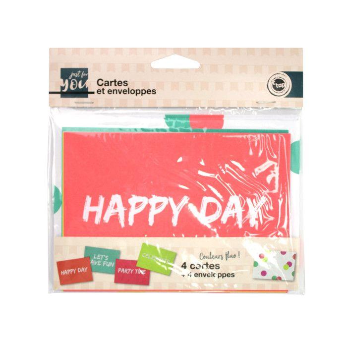 Carte d'invitation fluo avec enveloppe confettis 15cm 4 pièces