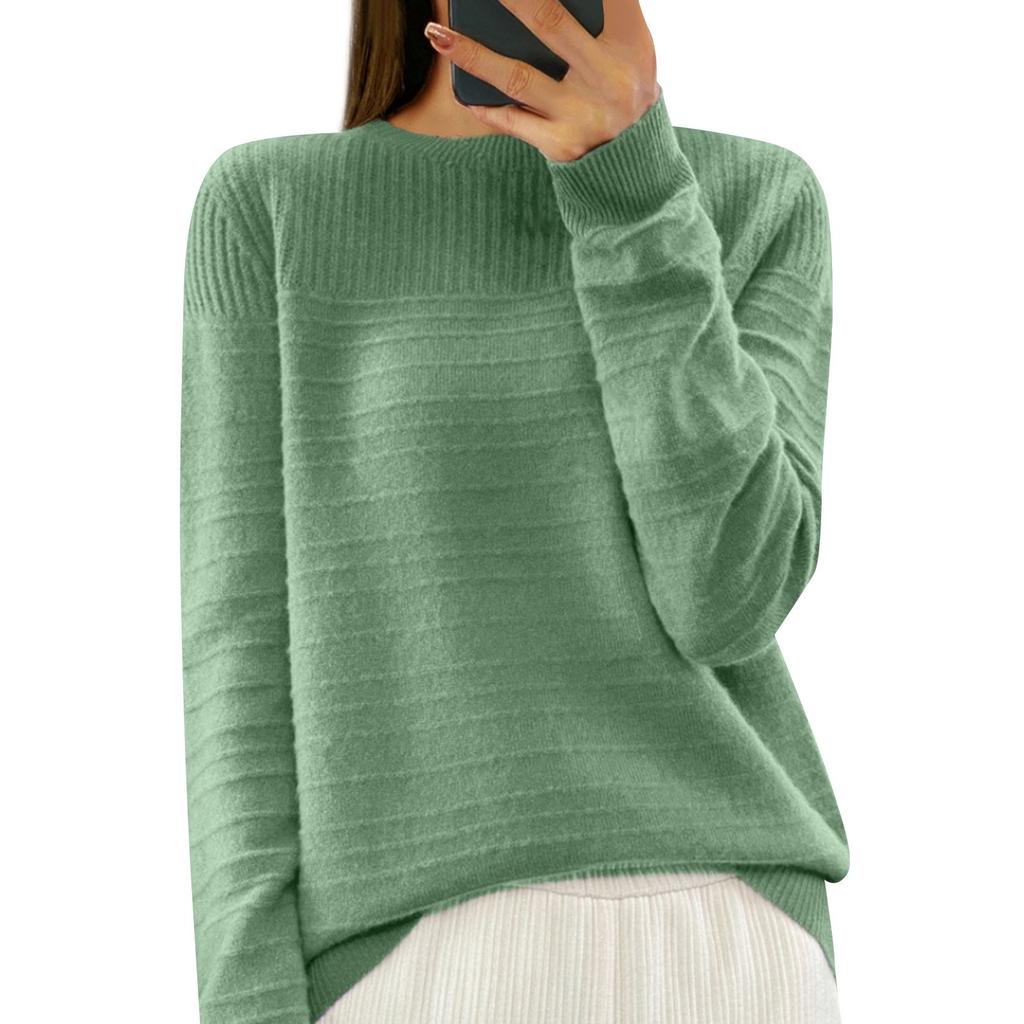 Женский модный круглый вырез однотонный вязаный свитер топ пуловер повседневный свитер