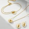 3 PCS Fashion Roman Digital Double Ring Pendant Necklace Bracelet Tiny Earrings Jewelry Set For Women Korean Style Daily Wear