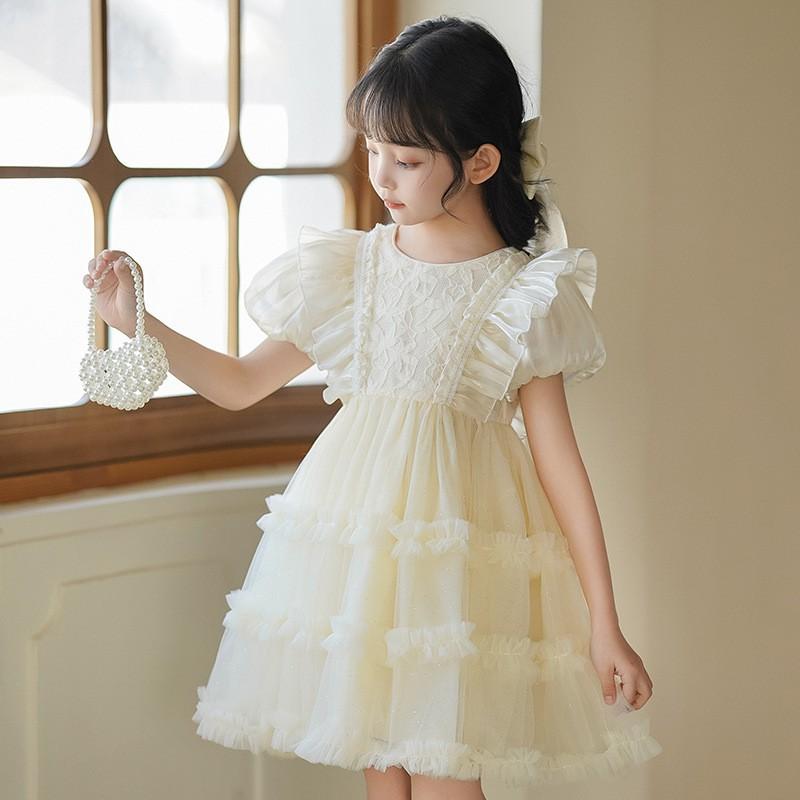 Girls Princess Dress Birthday Party Short Sleeve Tulle Kids 3-8 Years