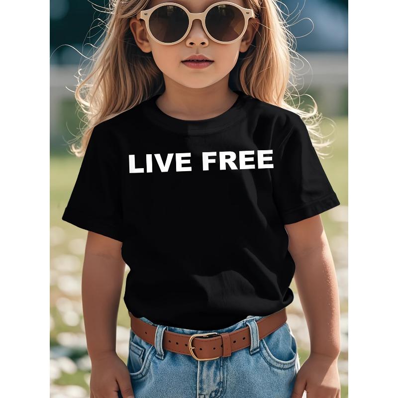 Европейский размер Live Free Христианский Консервативный Лозунг Футболка - Белая с Коротким Рукавом Круглым Вырезом Повседневная Футболка с Черно-Белой Надписью