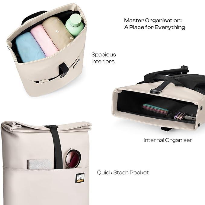 RSINC Urban Jungle by Safari Metro Roll-Top Laptop Backpack for Unisex | Cream B0CYLT2C5N