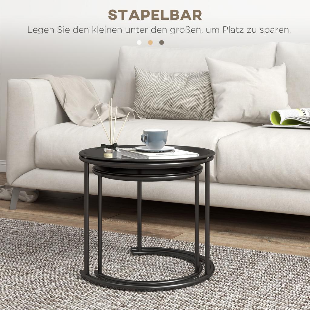 Nesting Tables Set of 2, Side End Table with Removable Tabletop Tray and Steel Frame for Living Room, Bedroom, Black