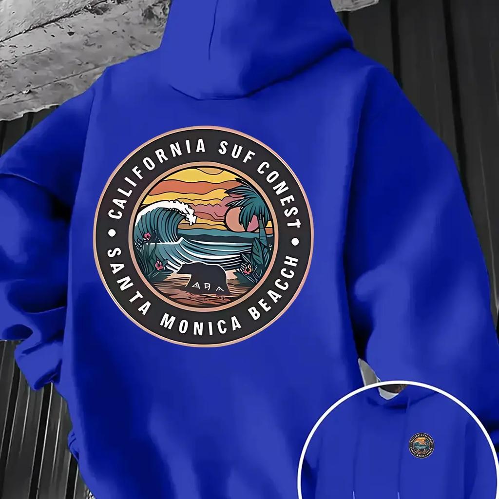 Мужская оверсайз повседневная толстовка с принтом значка серф-круга Santa Monica Beach California, пуловер, корейская толстовка для отпуска
