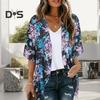 Женская шифоновая рубашка с V-образным вырезом и коротким рукавом с цифровым 3D-принтом, дышащий солнцезащитный кардиган, пальто с открытым передом, пальто средней длины