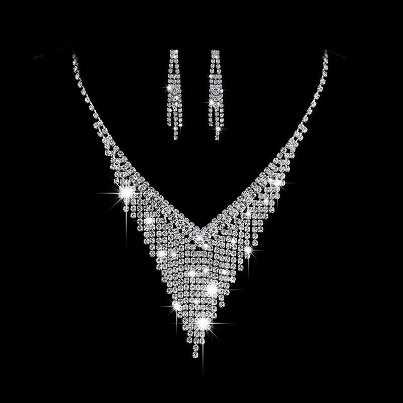 Fashion Zircon Water Drop Necklace and Earrings Set for Women Wedding Party Jewelry