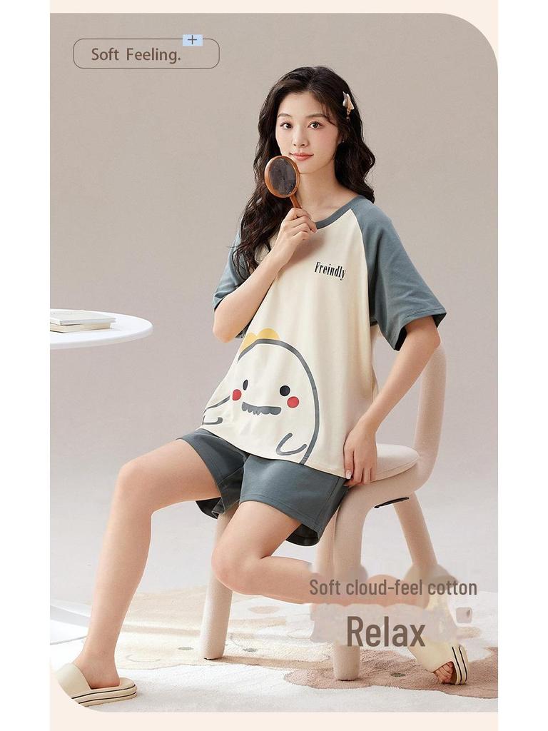 Summer Cartoon Couple Pajama Set: Short-Sleeve, Loose, Breathable Home Wear for Men & Women