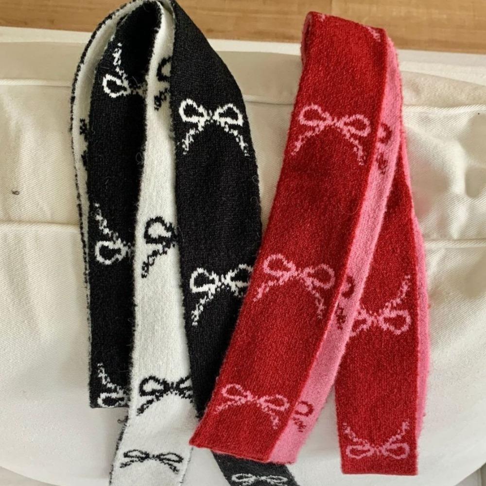 Long Bow Knitted Scarf Color Blocked Narrow Neck Cover Soft Double-sided Scarf Streetwear