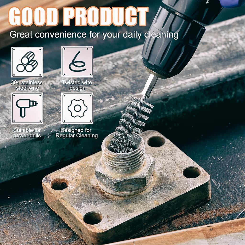 6pcs Stainless Steel Wire Tube Brushes, Multi-specification Wire Brush for Deburring Screws and Threads, Rust Removal, 1/4" Hexagonal Handle Design