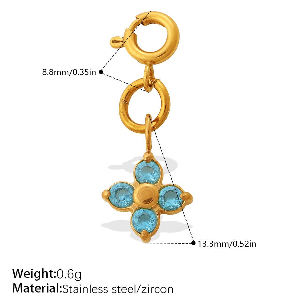 Light Luxury Geometric Square Color Zircon Jewelry Clasp Pendant, 18K Gold Plated Stainless Steel DIY Charm