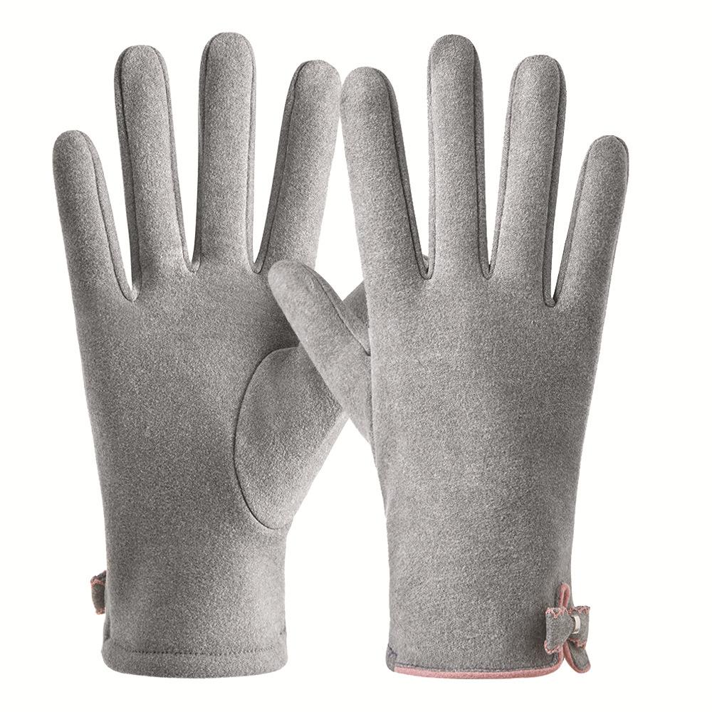 Теплые перчатки для осени и зимы, женские милые с бантом, с утолщенным немецким вельветом и плюшем, ветрозащитные перчатки с сенсорным экраном для электромобиля
