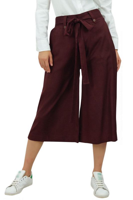 Bimba Женские брюки-капри из искусственного шелка с широкими штанинами, повседневные летние брюки с резинкой сзади и поясом, черные -