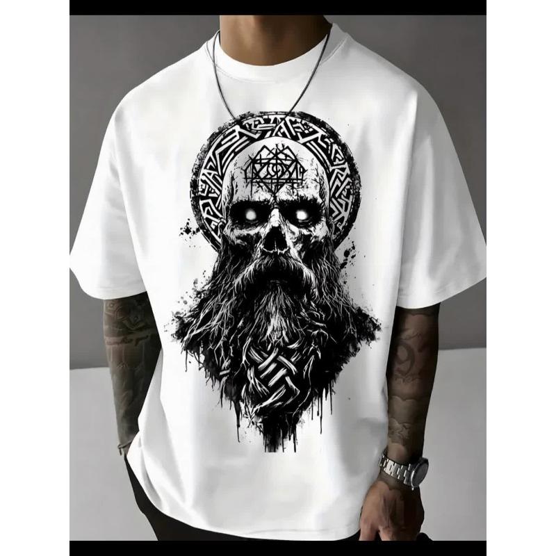 Европейский размер, футболка для высоких и крупных мужчин, с принтом Череп с бородой и кельтским узором, мягкая и удобная, идеально подходит для всех сезонов