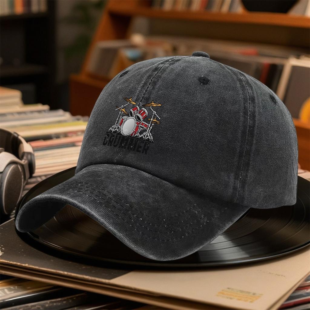 Drummer Essential Drum Set Design DRUMMER Textmusic Lovers Thanksgivingmusic Apparel Drummer T Baseball Cap Sun Hat Fishing Hat