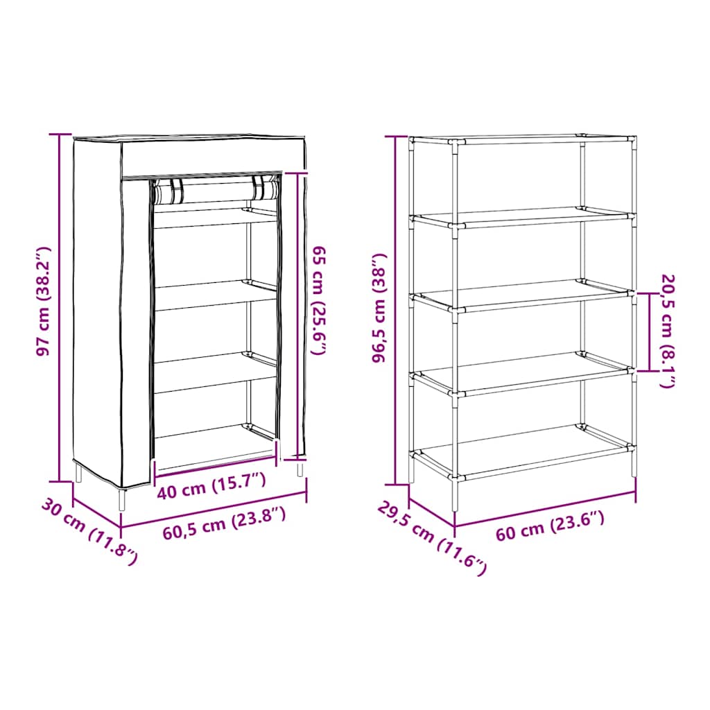 Shoe Cabinet Grey 60.5 x 30 x 97 cm Non woven Fabric