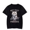 Funny Crazy Cat Tshirt Fashion Harajuku T-shirt  Men   Hip Hop Tops Not Fast Just Furious Graphic Tee