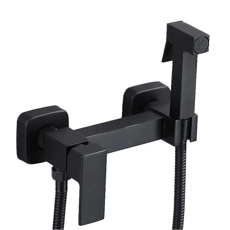 Toilet Bidet Attachment Brass Shower Tap Wall-Mounted Cold Hot Water Mixer Crane Rectangle Shower Sprayer Head Apartment