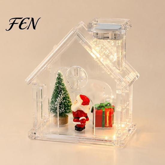Decorative Shelf Figurine Holder Clear Acrylic House Ornament, DIY Fillable Christmas with Light, Customizable Gift for Kids Rechargeable Lighted