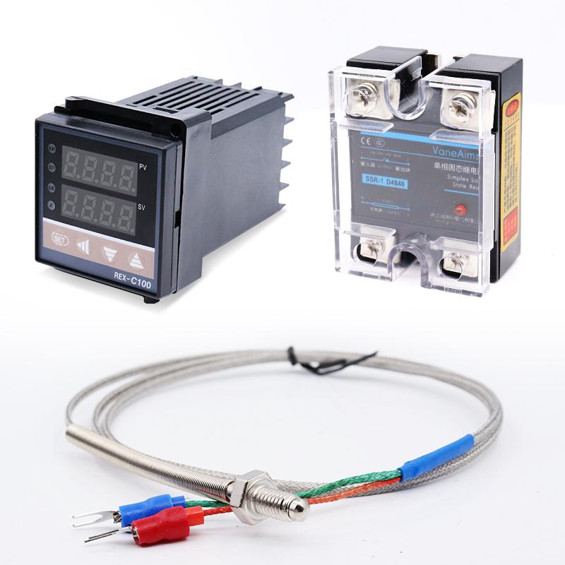 Digital PID Temperature Controller Rex-C100 output SSR-DA40 Relay thermostat K type Probe/heat sink 220V Temperature 0-400℃