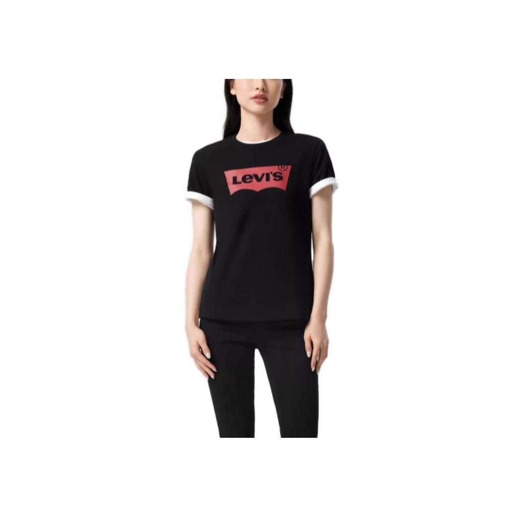 Женская футболка Levis с принтом букв, тяжелая, повседневная, с коротким рукавом, топы, черная A2806-0000