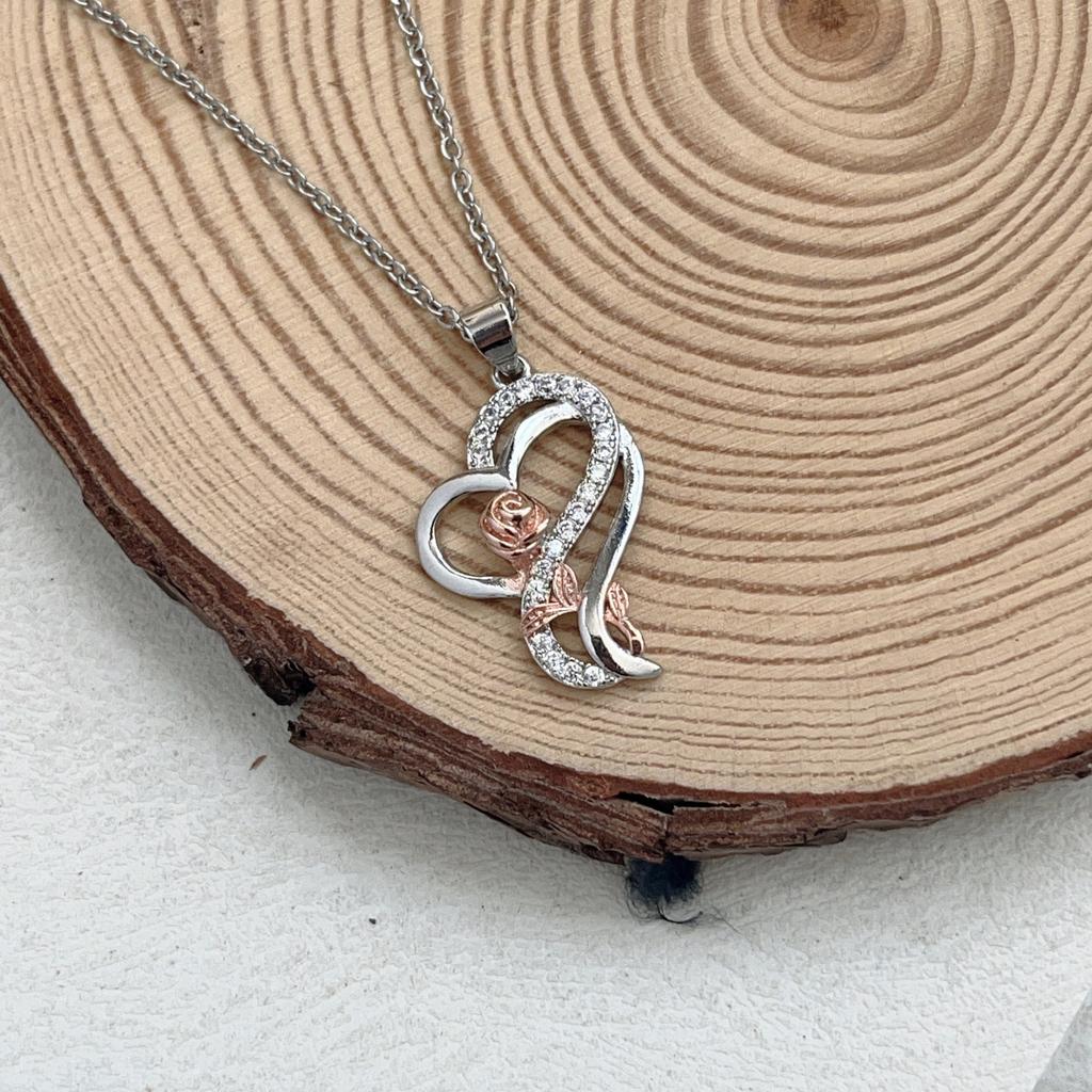 Обернутое сердце двухцветная роза кулон ювелирное изделие простое ожерелье