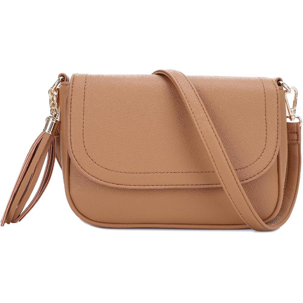 EVVE Small Crossbody Bags for Women Trendy Flap Saddle Purses with Tassel Vegan leather Shoulder bag