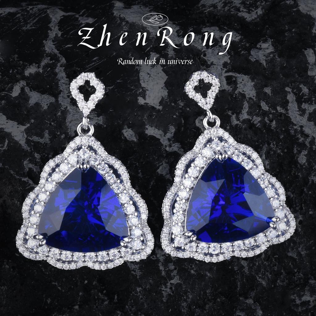 Luxury Ruby Pendant Necklace Royal Blue Ring Color Treasure Earrings Jewelry Fat Triangle Blue Diamond Set Women