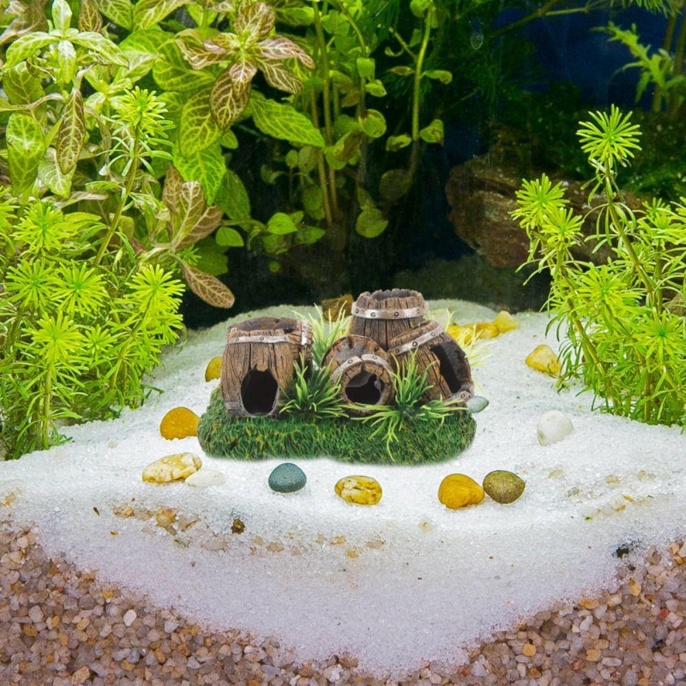 Creative Hideout Aquarium Ornaments Artificial Antique Barrels Betta Cave Hiding Spawning Spot