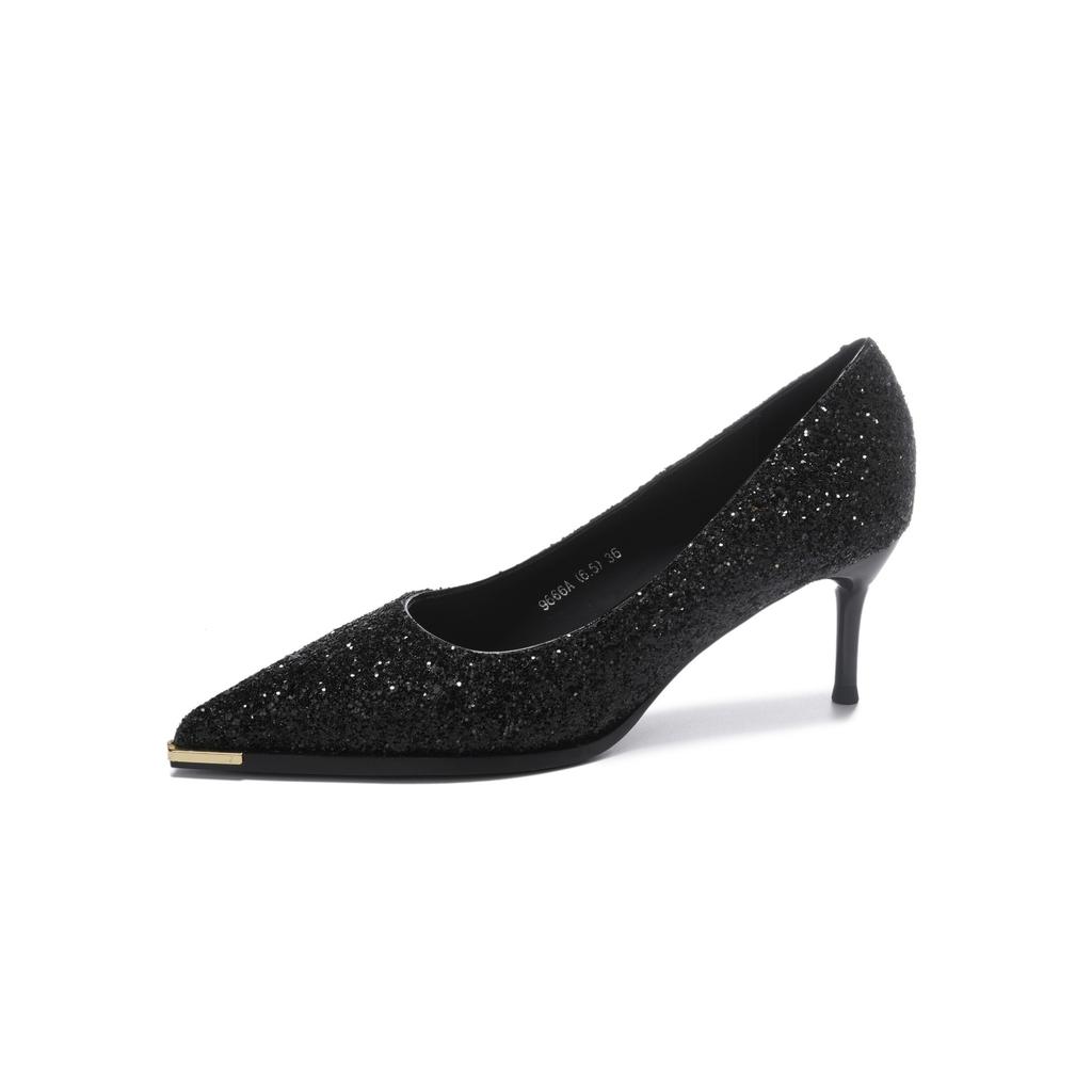 Блестки Металлическая головка Свадебные туфли Банкетное платье Высокие каблуки Женские роскошные женские туфли премиум-класса Универсальные тонкие каблуки с острым носком