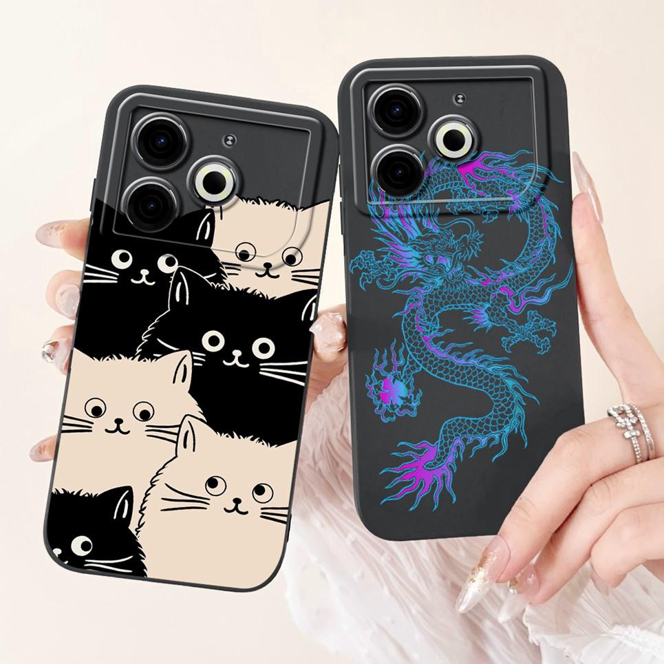 Cartoon Fashion Back Cover For Tecno Pova 6 Neo Pova6 Neo Phone Case Silicone Soft TPU Dragon Astronaut Black Cat Funda Bumper
