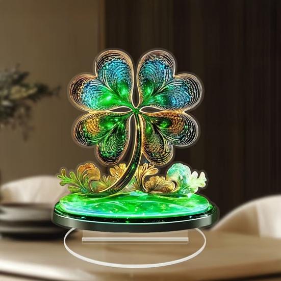 Улица. Акриловая настольная табличка ко Дню Святого Патрика, объемное украшение в виде ирландского клевера и лепрекона для украшения стола, полки или другого предмета интерьера.