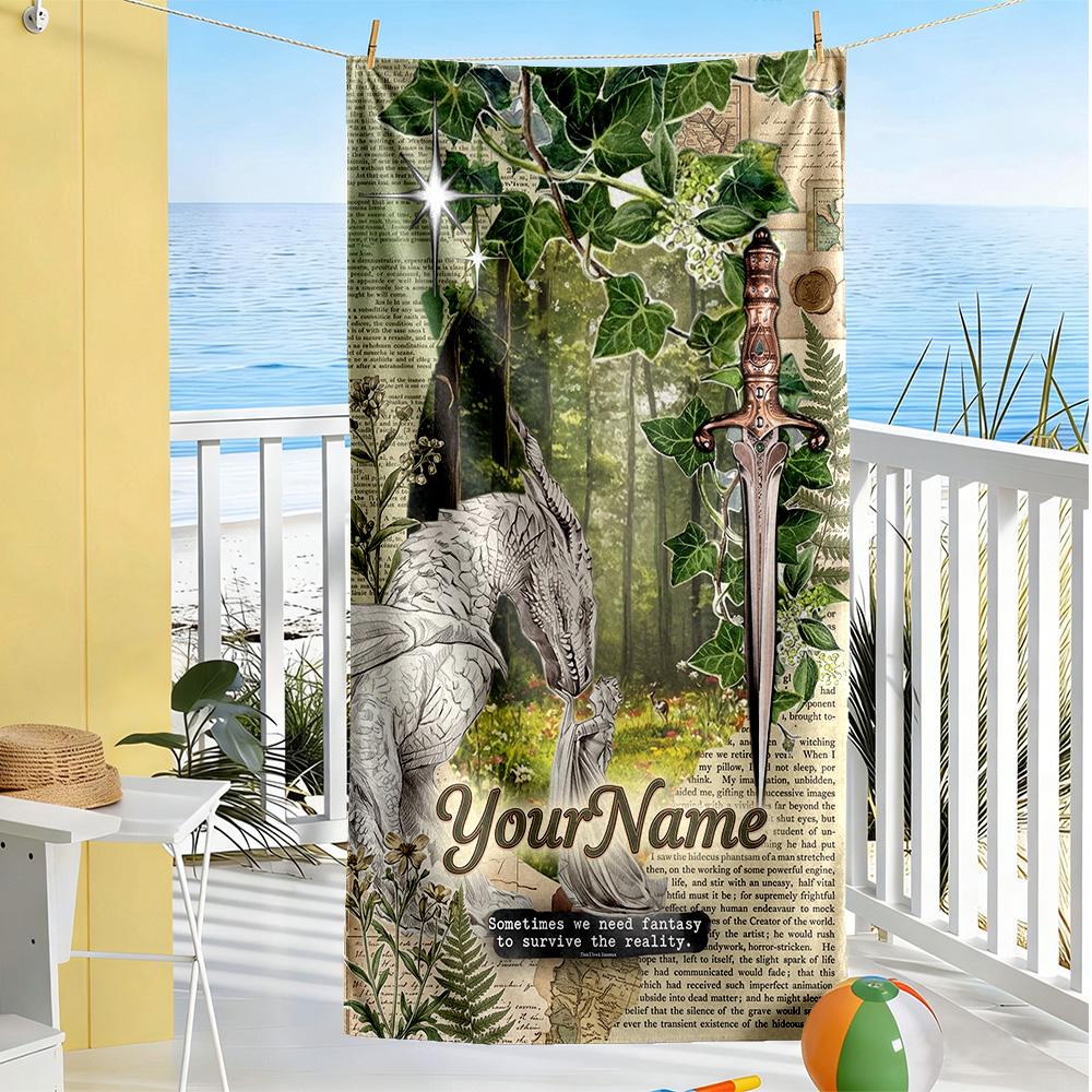 Gothic Illustrations Personalized Name Beach Towel High Absorbency & Quick-Dry