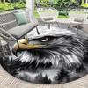 1pc Majestic Eagle Head Floor Mat - Non-Slip Machine Washable Round Mat with Black  White Eagle Design, Grey/Black Forest Backg