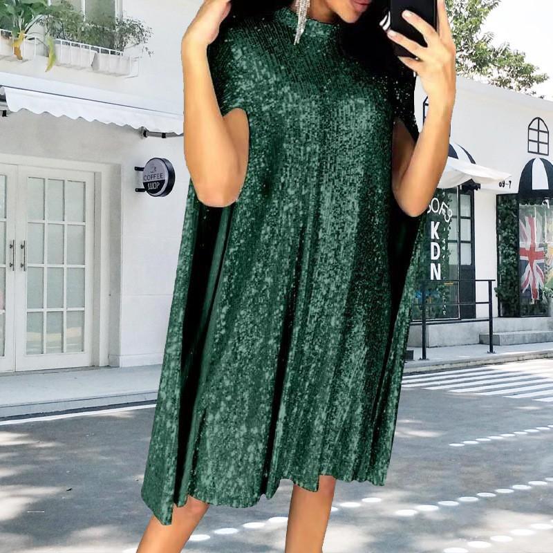 2025 Spring European-American Stand Collar Sequin Dress for Women